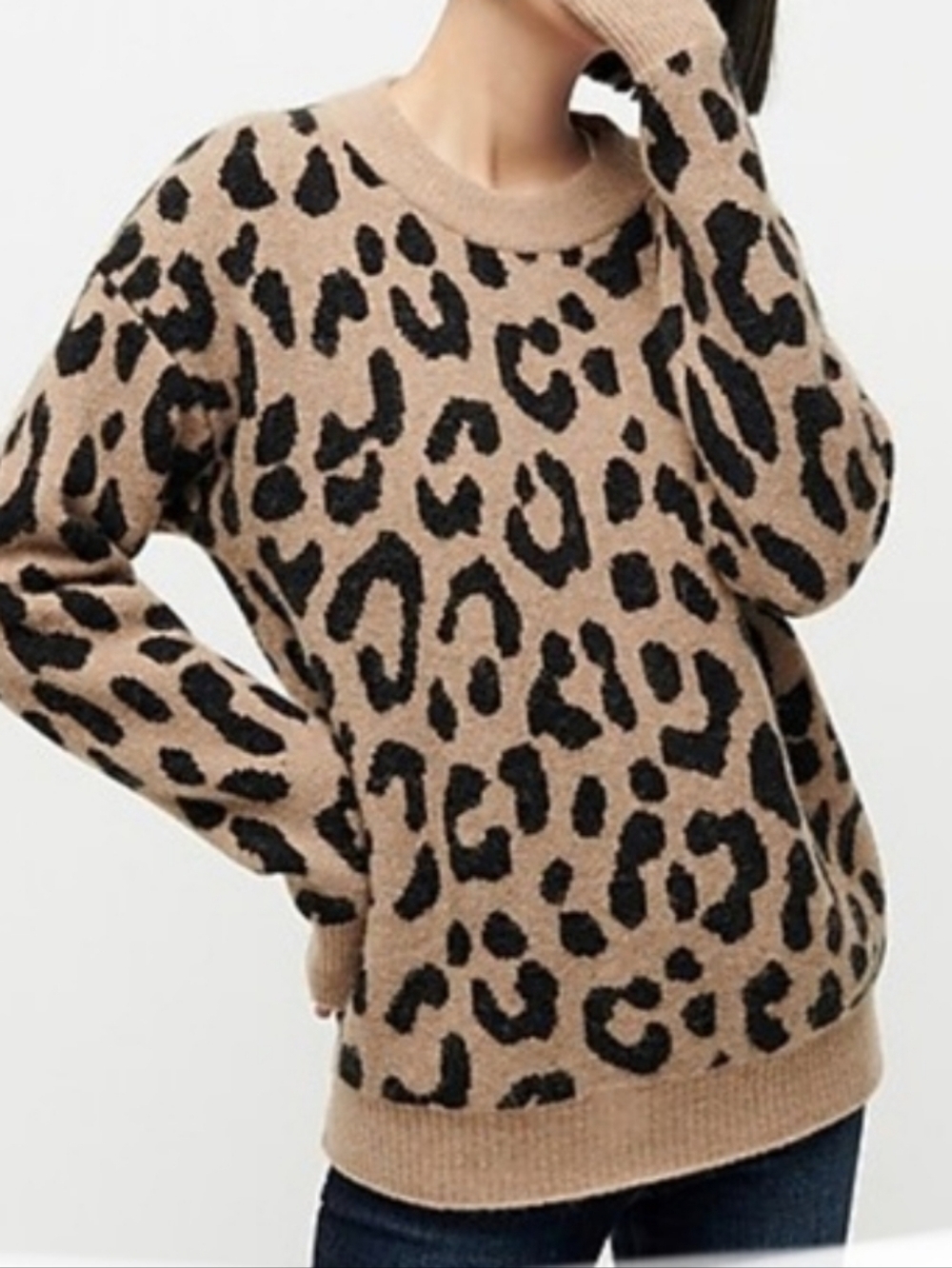 J. Crew Leopard-Print Crewneck Sweater in Beige and Black